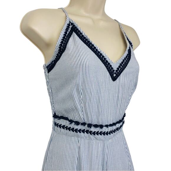 Japna Trendy Blue White Stripe Jumpsuit Dainty Embroidery Wide Leg Palazzo Style - Picture 4 of 16